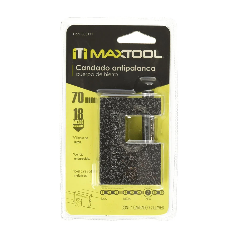 Candado de hierro antipalanca maxtool de 70mm con juego de 2 llaves / 305111