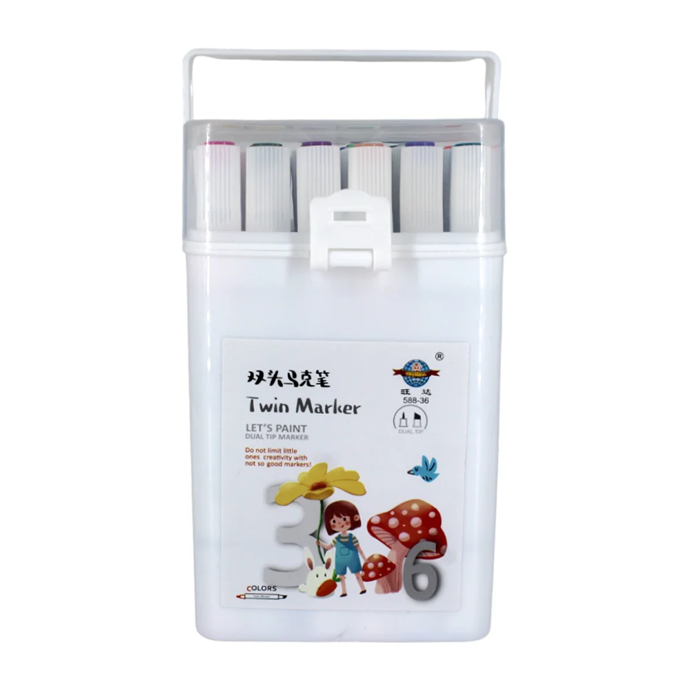 Estuche de 36 marcadores plumones con doble punta de colores / twin marker / 588-36 / yy-y75-36
