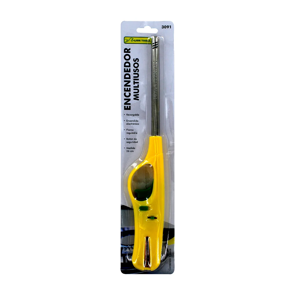 Encendedor antorcha rellenable lion tools con botón de seguridad, variedad de colores / 3091