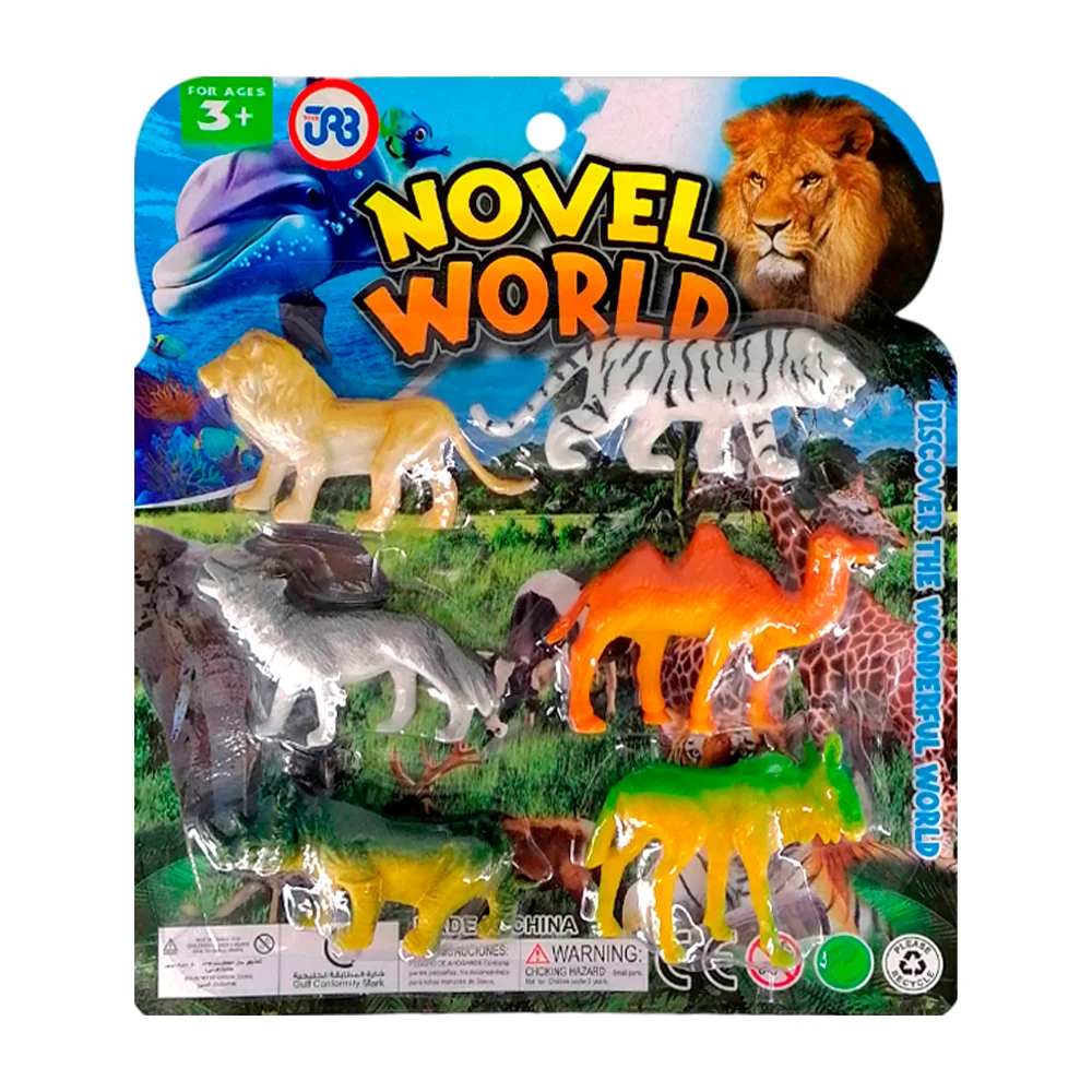 Blíster con 6 animales de plástico, variedad de diseños / novel world / gdl3129 / 3128 / gdl3128