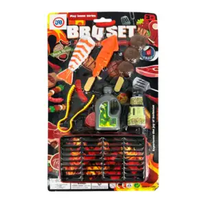 Blíster bbq set con parrilla, brochetas de carne, pinzas, aceite y sa…