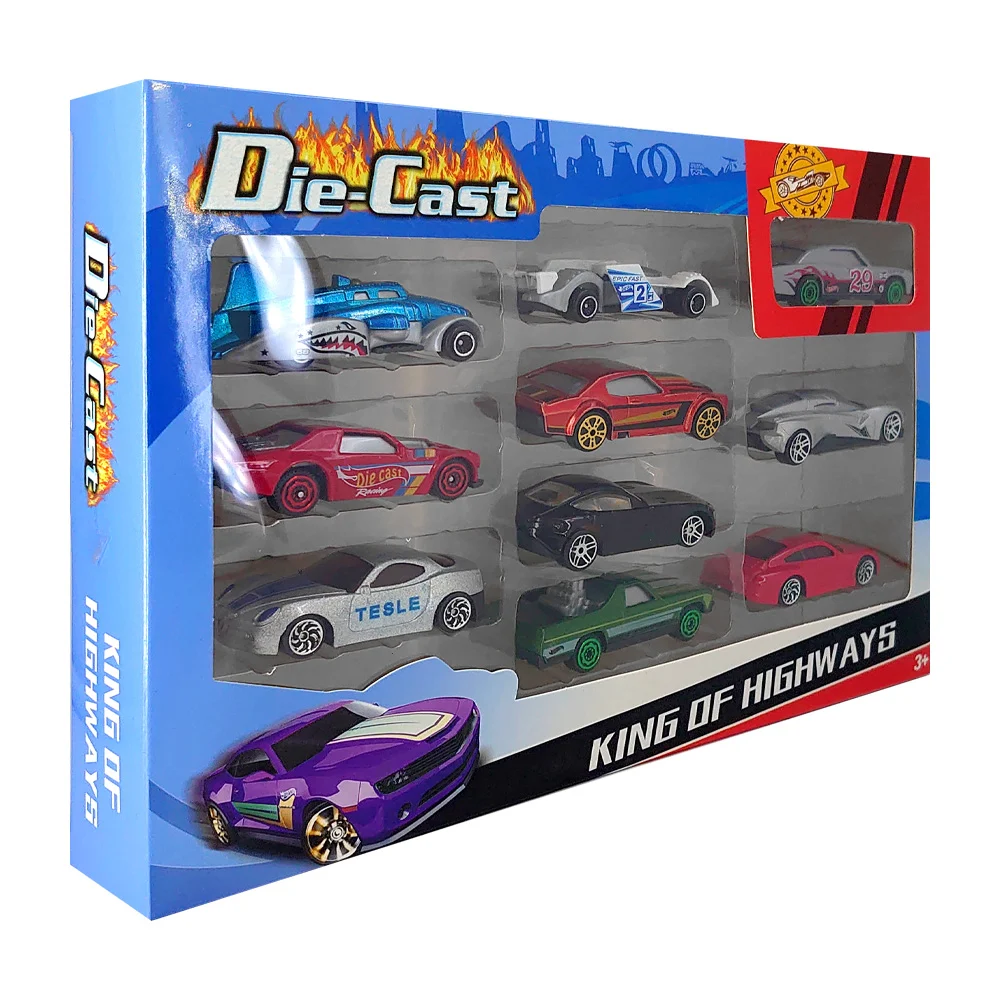 Paquete con 10 carros metálicos, variedad de modelos y colores / king of highways / 324-287