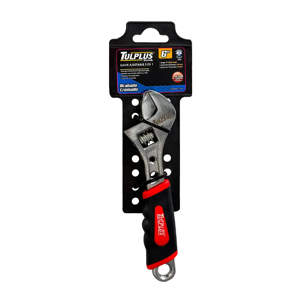 Llave ajustable de 6 pulgadas, 3 en 1 con acabados cromados y mango de plastico / 3282