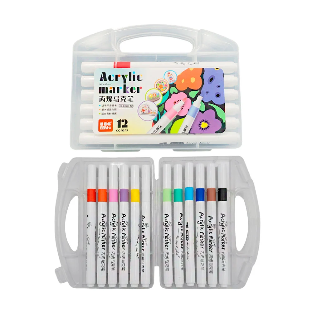 Estuche con 12 plumones acrílicos de colores / acrylic marker / c408-288