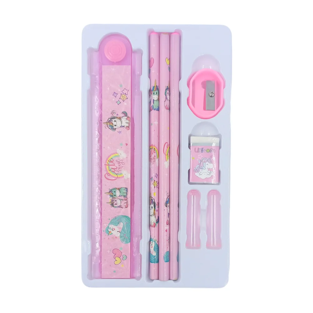 Kit papelería con lápices, regla, sacapuntas y borrador con estampado de personajes animados, variedad de modelos / hs-26 / 233545