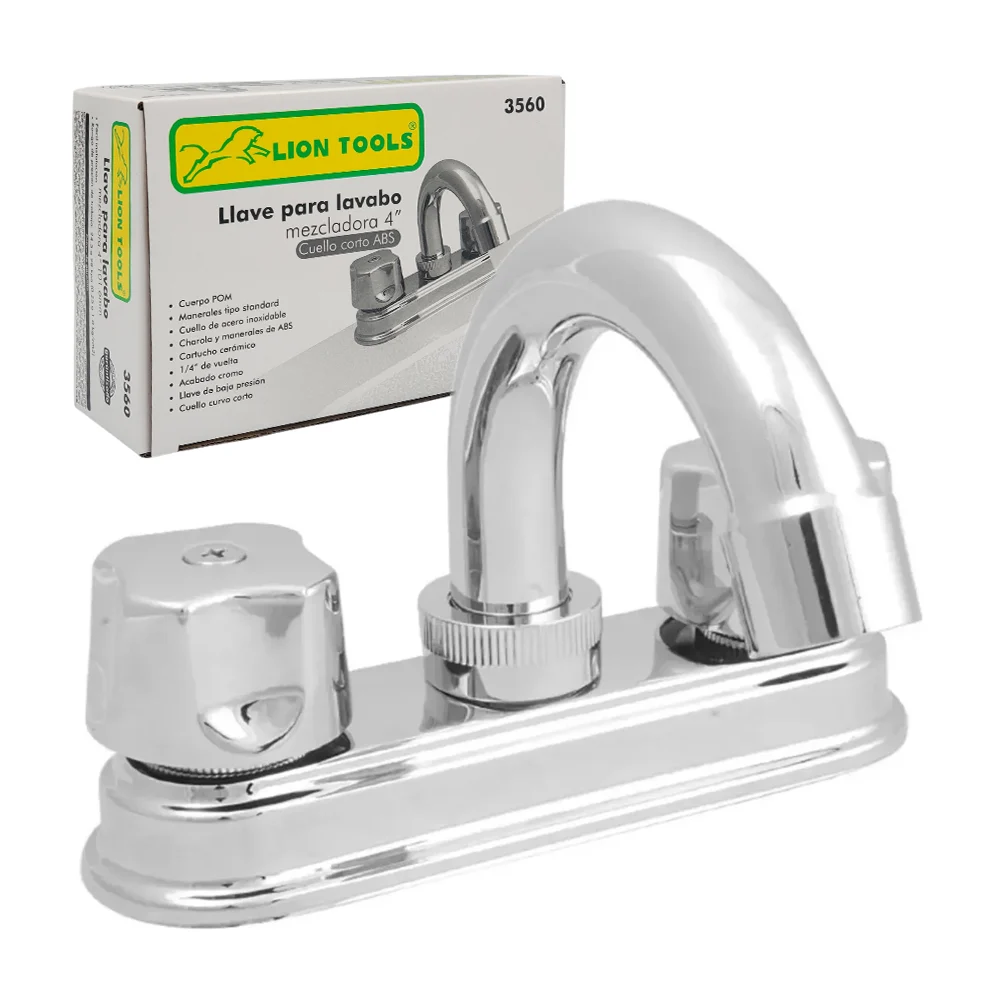 Llave mezcladora 4 pulgadas lion tools de acero inoxidable con cuello corto curvo para lavabo / 3560