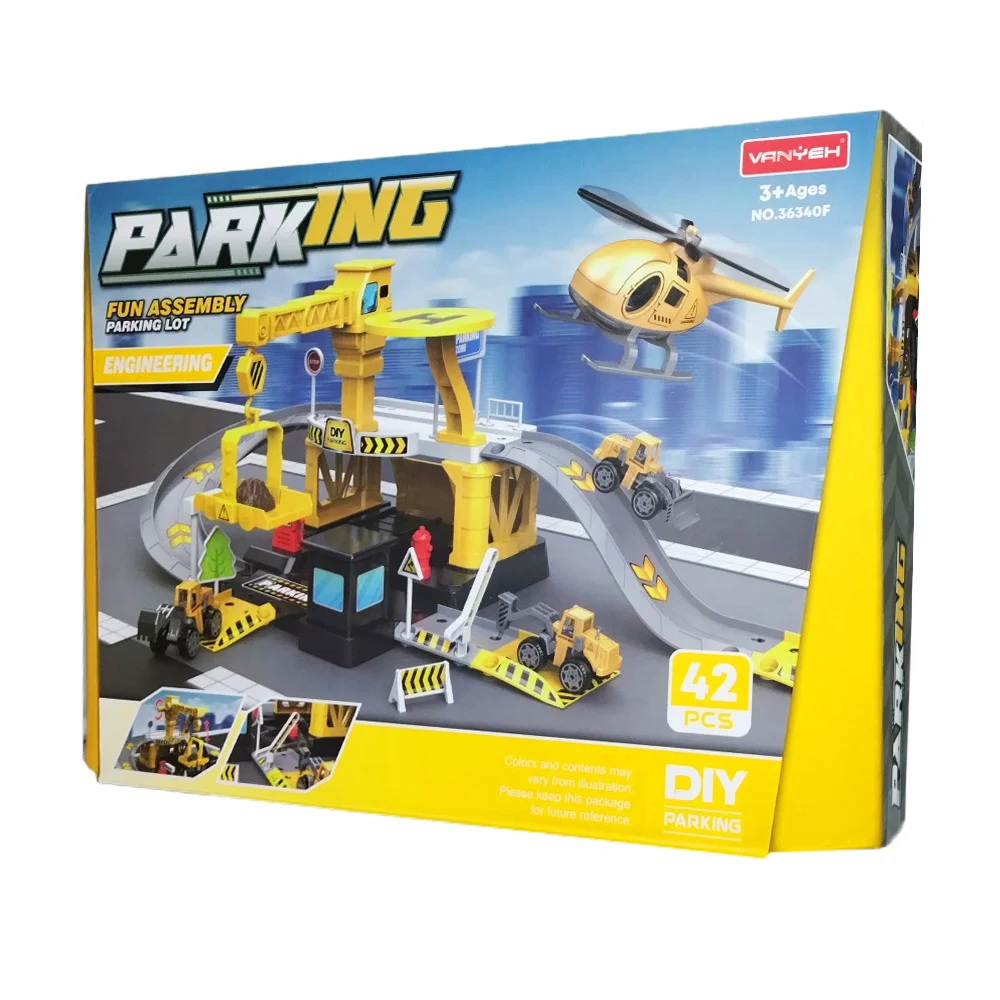 Pista de construcción armable 42pzas parking con 4 vehículos y accesorios / 36340f