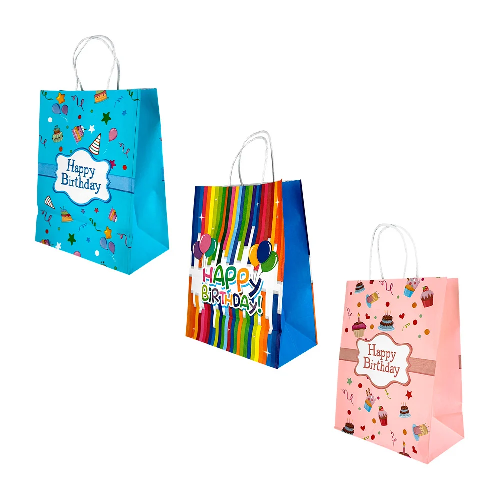 Bolsa de regalo de papel kraft con estampado de happy birthday, 27x21x11cm, variedad de modelos / sy-603m-1