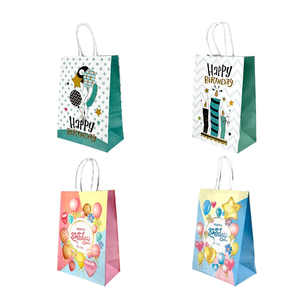 Bolsa de regalo de papel kraft con estampado de happy birthday, 21x15x8cm, variedad de modelos / sy-605s-1