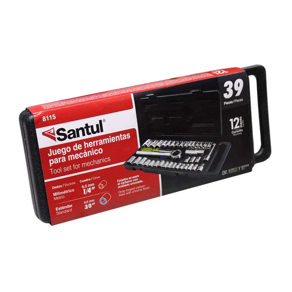 Estuche / kit santul con juego de herramientas para mecánico de dados con matraca 39 pzas / 8115
