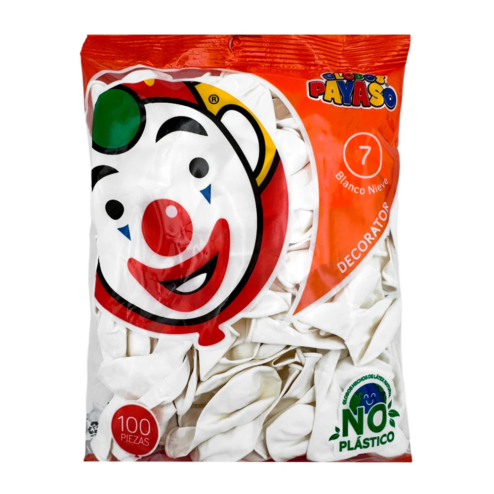Paquete de 100 globos payaso en color blanco de 7 in - 18 cm / 400616