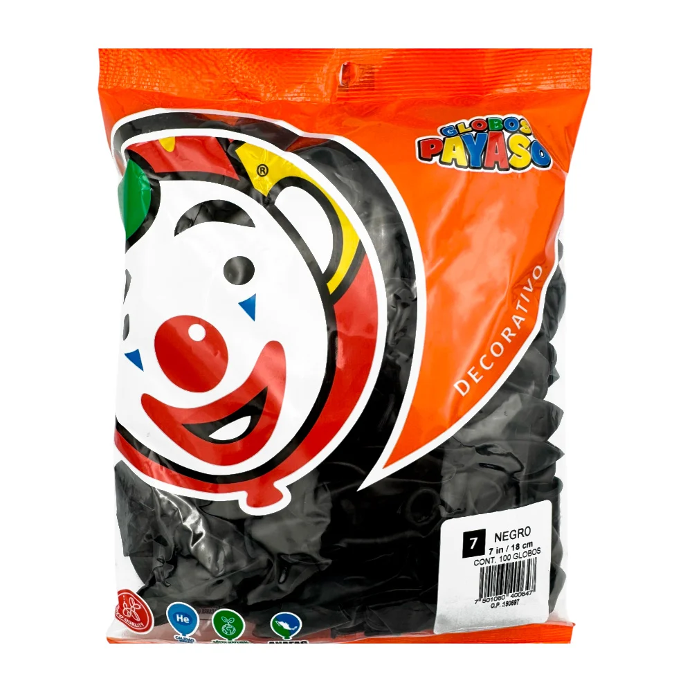 Paquete con 100 globos payaso de 7 in - 18 cm en color negro / 400647
