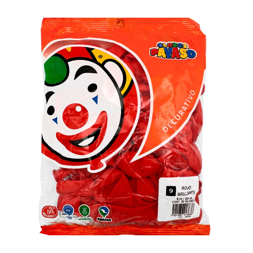 Paquete con 100 globos payaso en color rojo brillante de 7 in - 18 cm / 400661