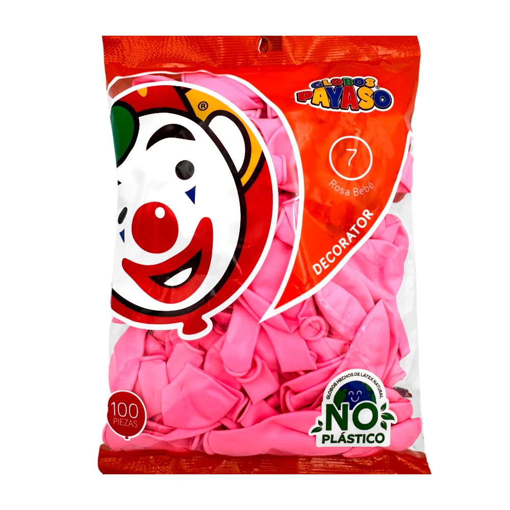 Paquete con 100 globos payaso en color rosa de 7 in - 18 cm / globo rosa bebé / 400685