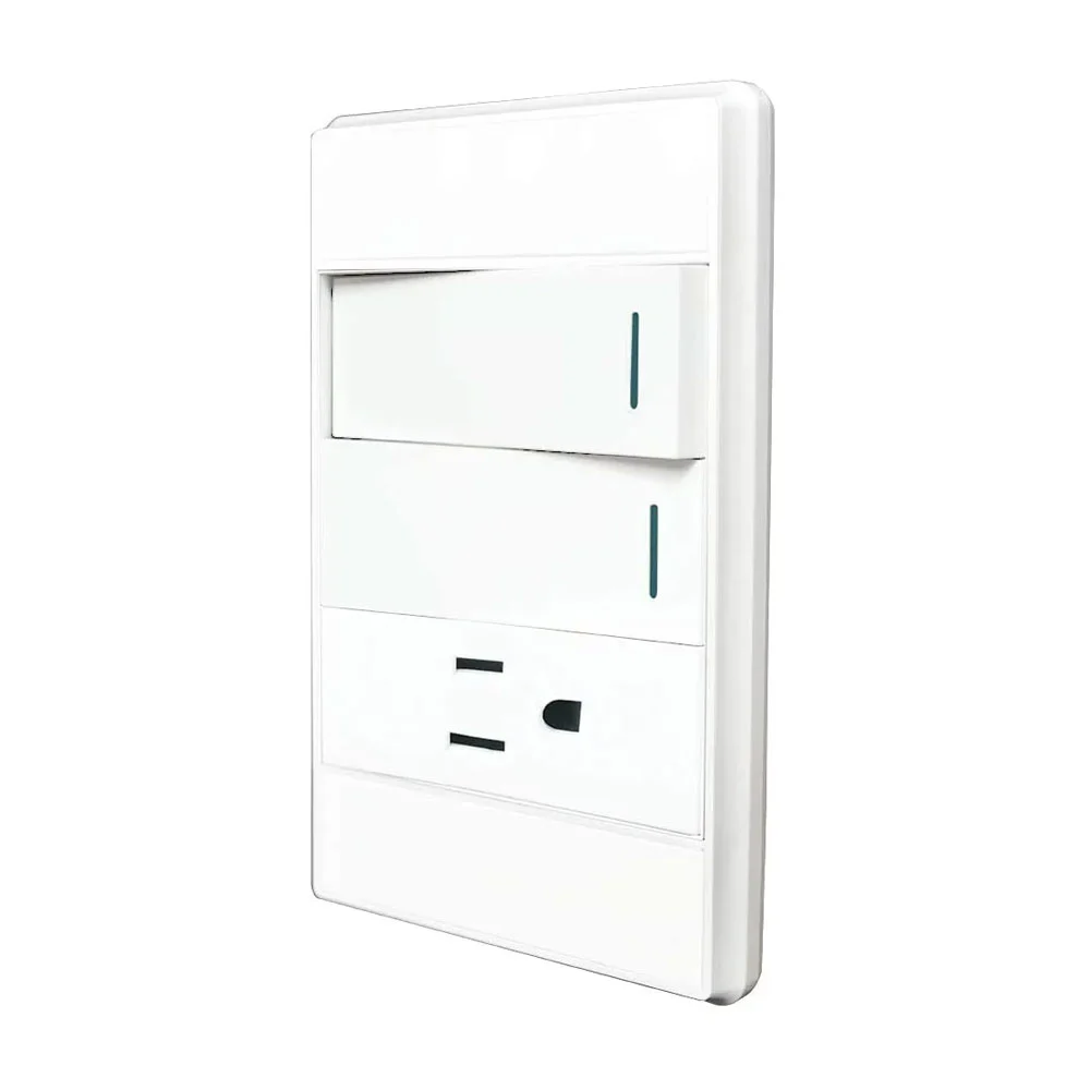 Placa de pared, con 2 interruptores apagadores sencillos y contacto tomacorriente / línea venecia / 4014 / adir