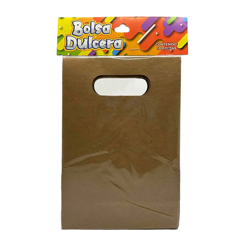 Paquete de 10 bolsas dulceras de cartón kraft con asa, 21.5x14cm / 406180