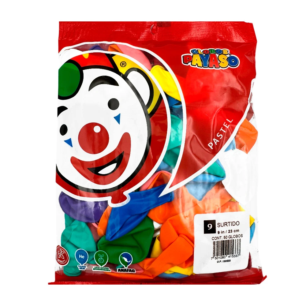 Paquete de 25 globos El payaso de 9 in - 23 cm en colores surtidos / globos surtidos / 190684 / 408339