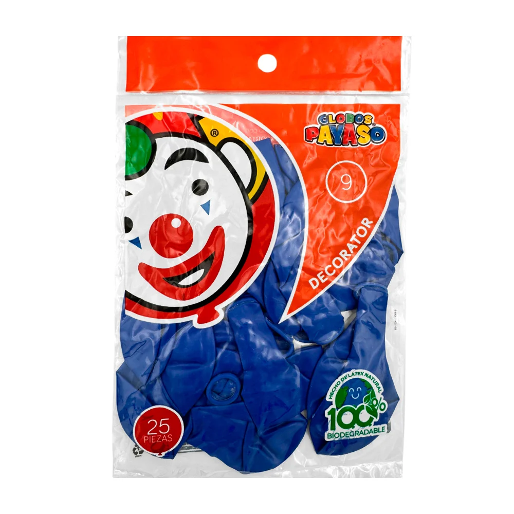 Paquete de 25 globos payaso de 9 in - 23 cm en color azul / 408568 / globo azul royal