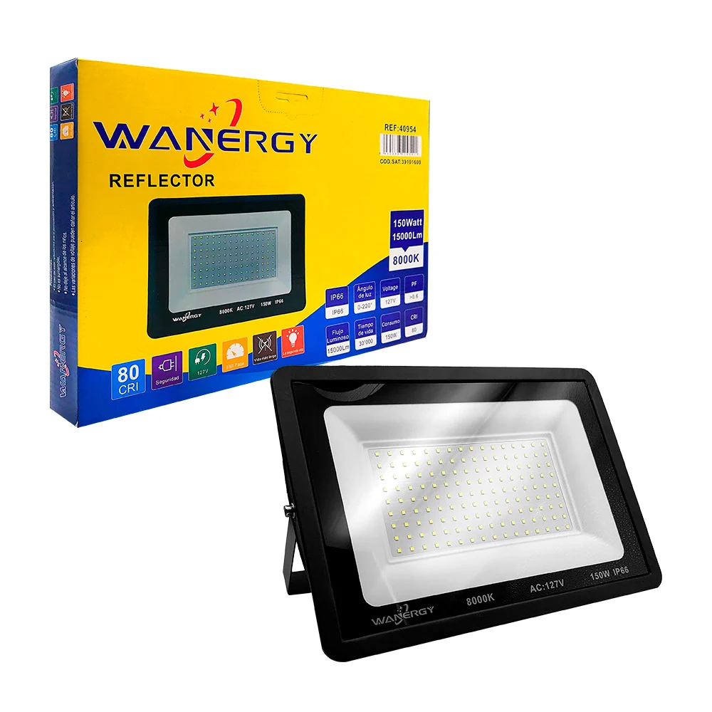 Reflector led wanergy rectangular de 150W, con resistencia IP66 y borde plástico / 40954