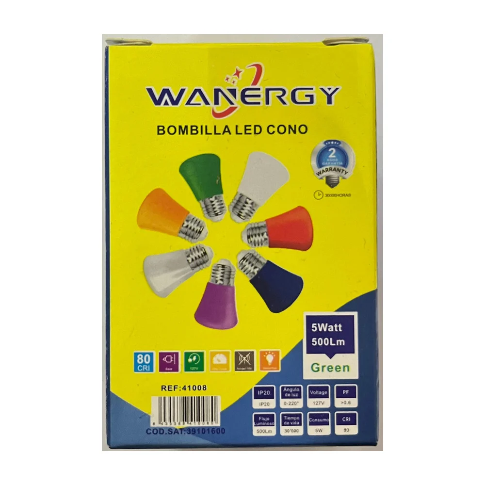 Foco bombilla led verde wanergy en forma de cono con consumo de 5 watts / 410080