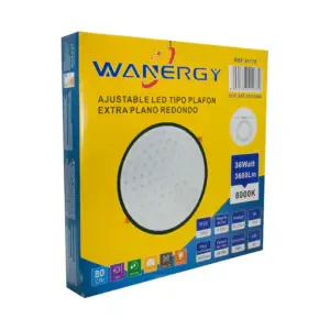 Lámpara led redonda tipo panal wanergy con marco negro y consumo de 3…