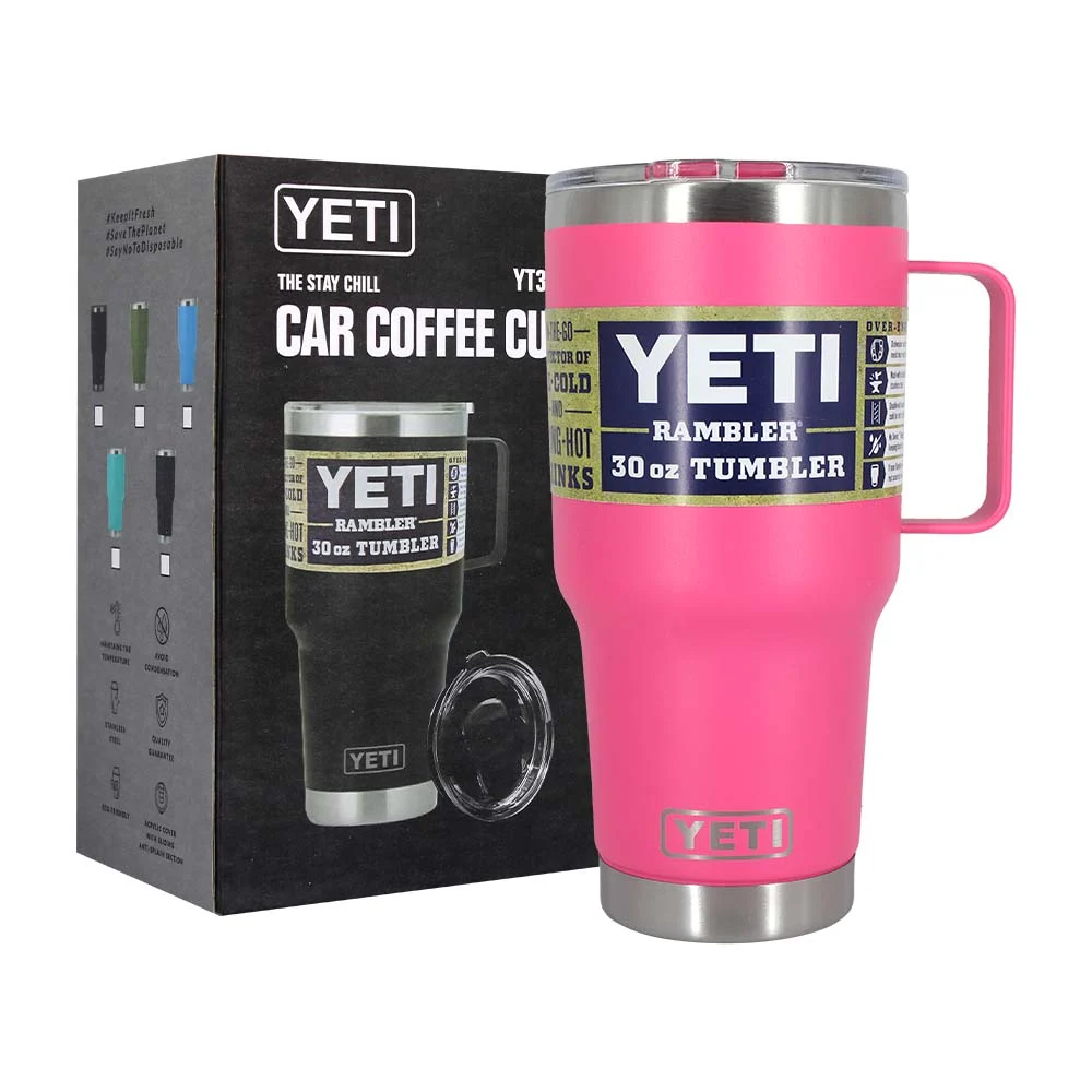 Termo liso de acero inoxidable con asa, tapa transparente y capacidad de 887ml - 30oz, variedad de colores / yt30-h / 257289 / 4010 / yt30 / yt-30h
