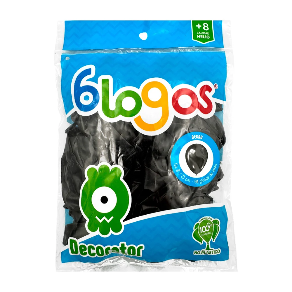 Paquete con 50 globos blogos de 9 in - 23 cm en color negro / 441640