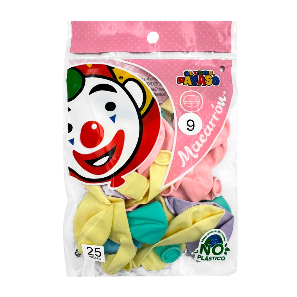 Paquete de 25 globos payaso en colores pastel de 9 in - 23 cm / globos macarrón / globo no. 9 / 451502