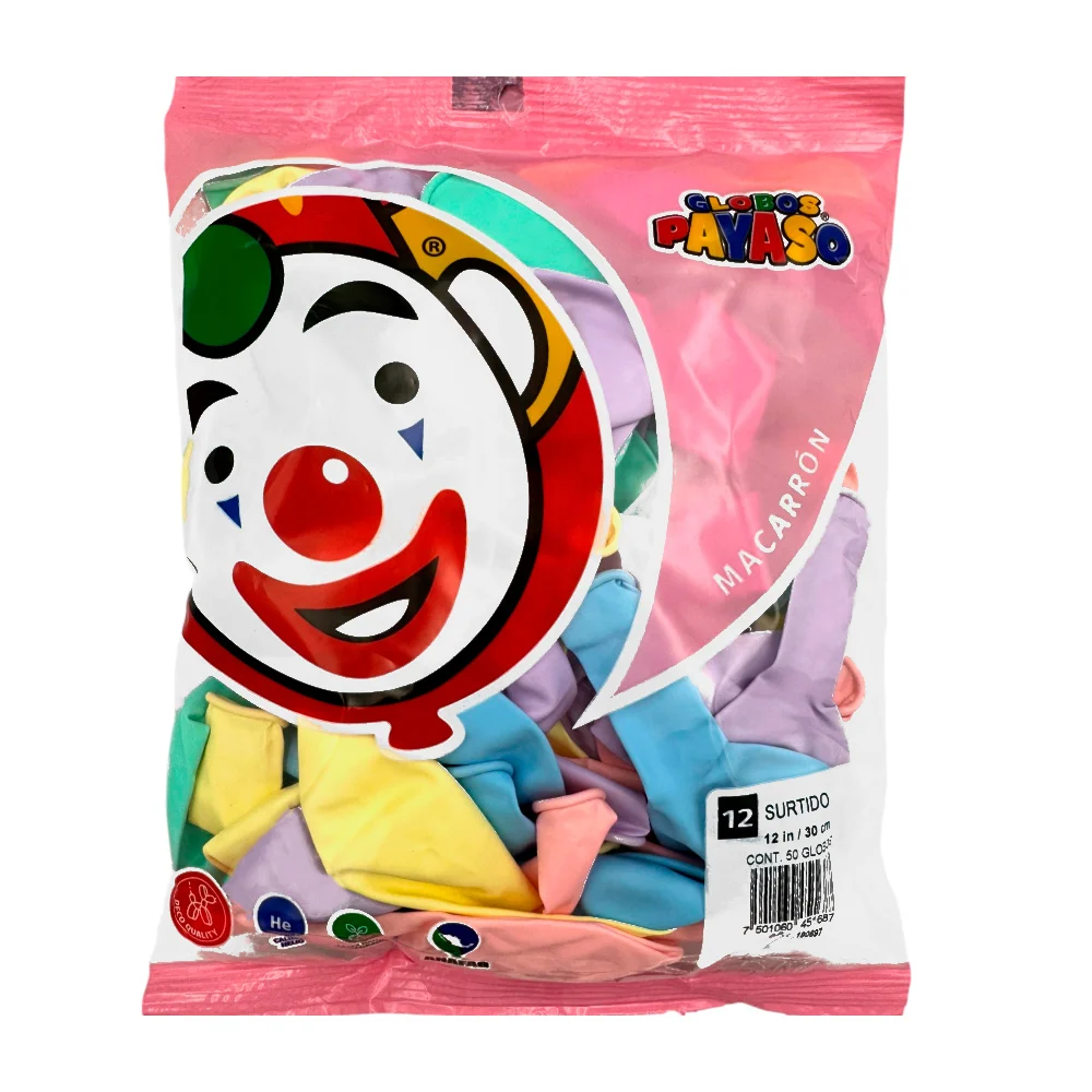 Paquete con 50 globos payaso colores surtidos en tonos pastel de 12 in - 30 cm / globo macarrón / 451687