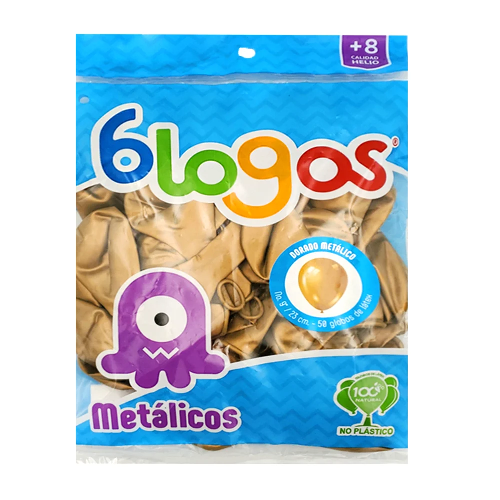 Paquete de 50 globos de 9 in - 23 cm en color dorado metálico / globo no. 9 / 455814