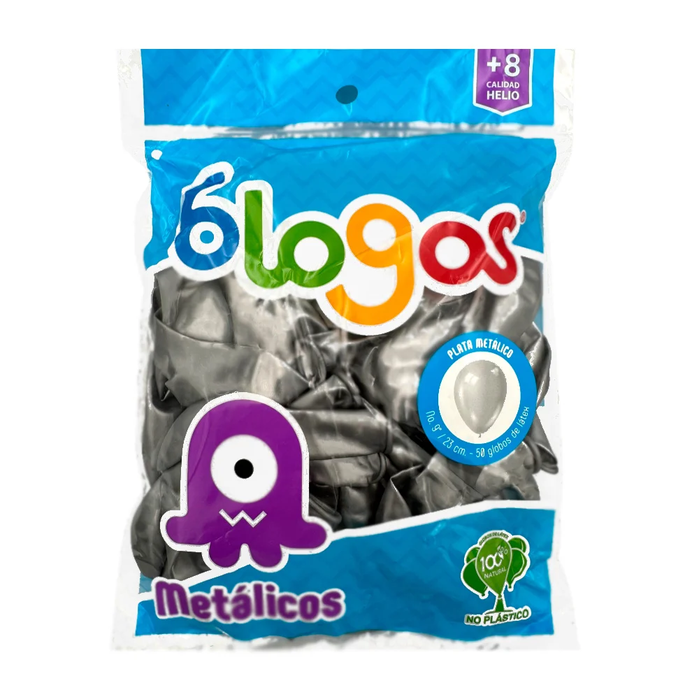Paquete con 50 globos blogos en color plata metálico de 9 in - 23 cm / blogos metálicos / 455821