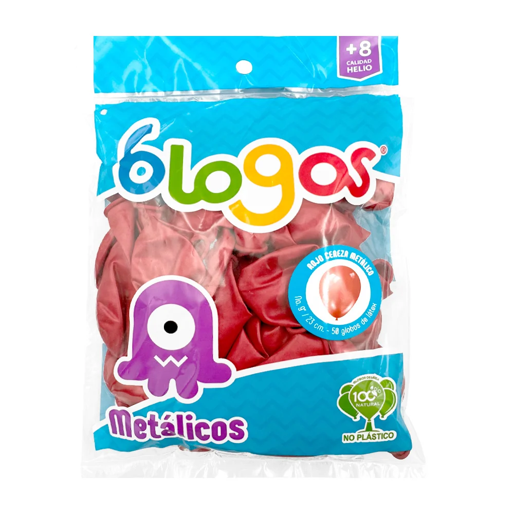 Paquete con 50 globos blogos de 9 in - 23 cm en color rojo cereza metálico / 455845 / globo metálico