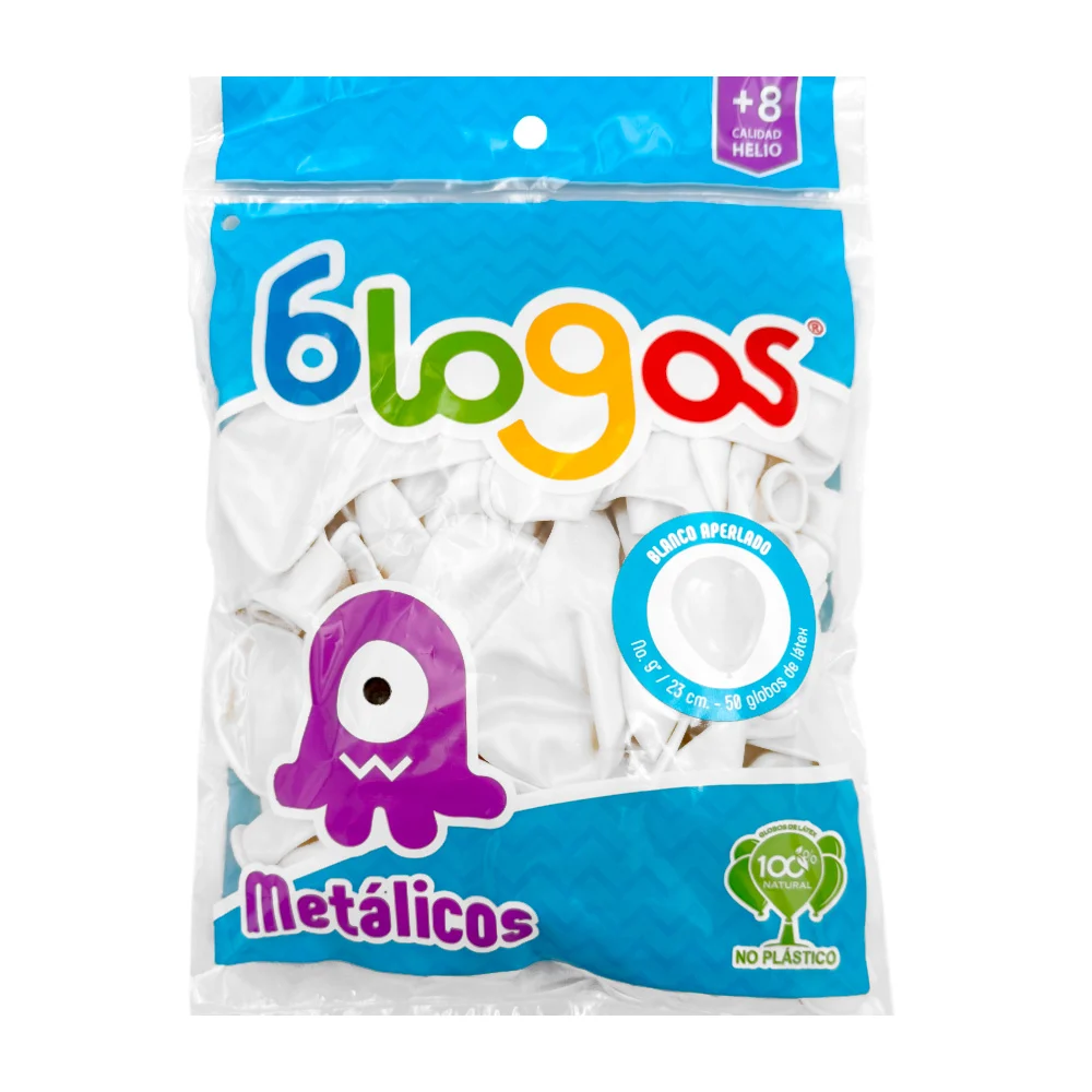 Paquete con 50 globos blogos de 9 in - 23 cm en blanco perla metálico / 455883 / aperlado