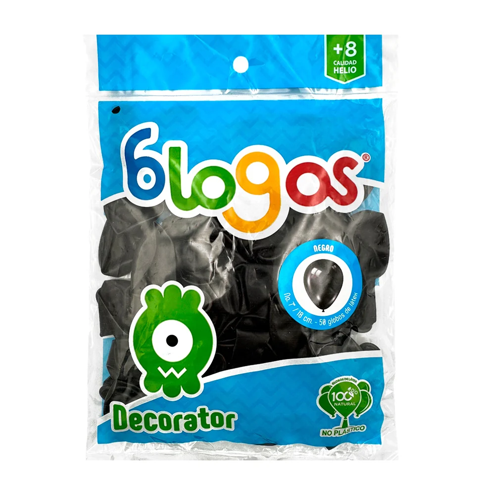 Paquete con 50 globos blogos en color negro de 7 in - 18 cm / 456439 / globo negro