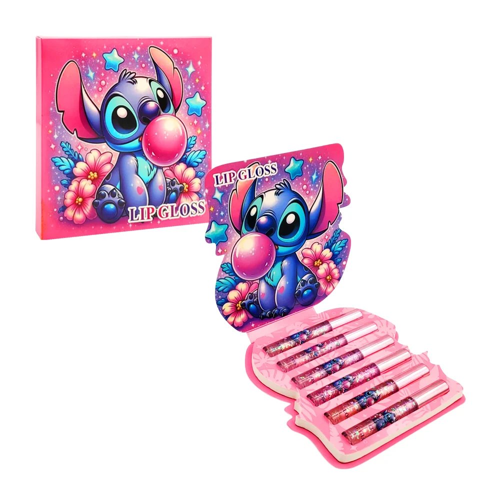 Paquete con 6 lip gloss con aroma estampado de stitch y brillantina, variedad de colores y estampados / 48530 / lip gloss