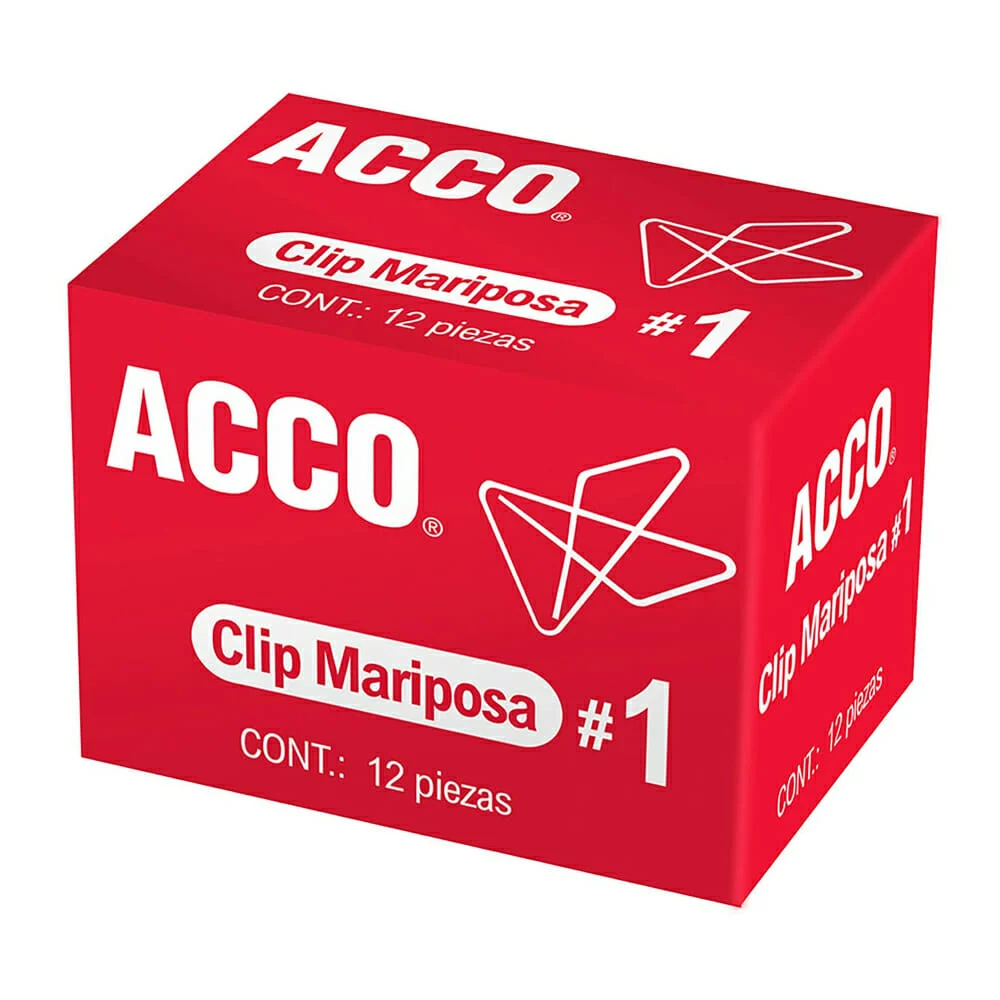 Caja con 12 clips mariposa #1 acco metálicos / p1710