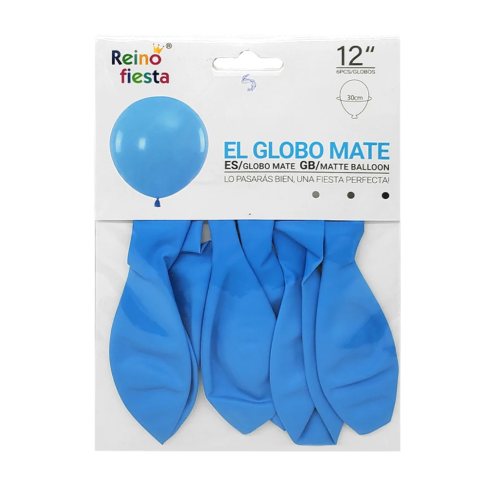 Paquete con 6 globos mate de 12 pulgadas color azul, reino fiesta / 50092