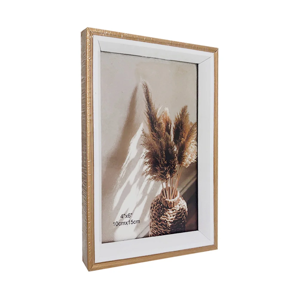 Portarretrato rectangular de madera con marco dorado + blanco de 10x15cm / ro-50111