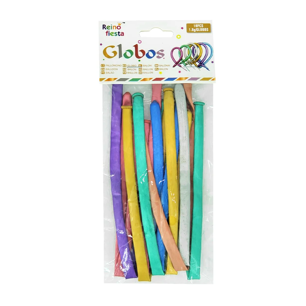 Paquete con 10 globos de látex no.270 o tipo salchicha - gusano, metálicos o pastel, variedad de colores / 50182
