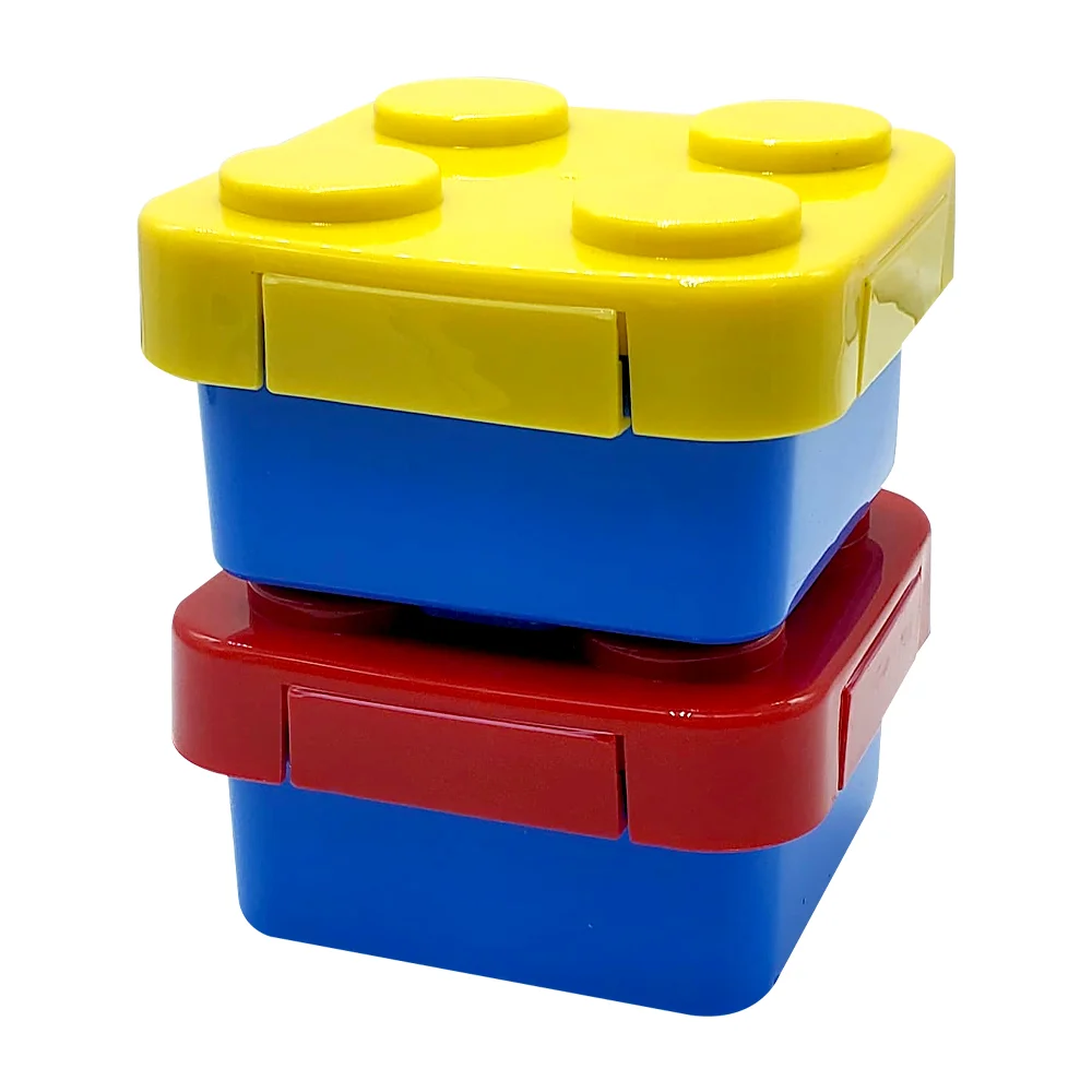 Tupper rectangular de 2 niveles en forma bloque de construcción con divisor y 2 tupper pequeños / blocks snacks / 50256
