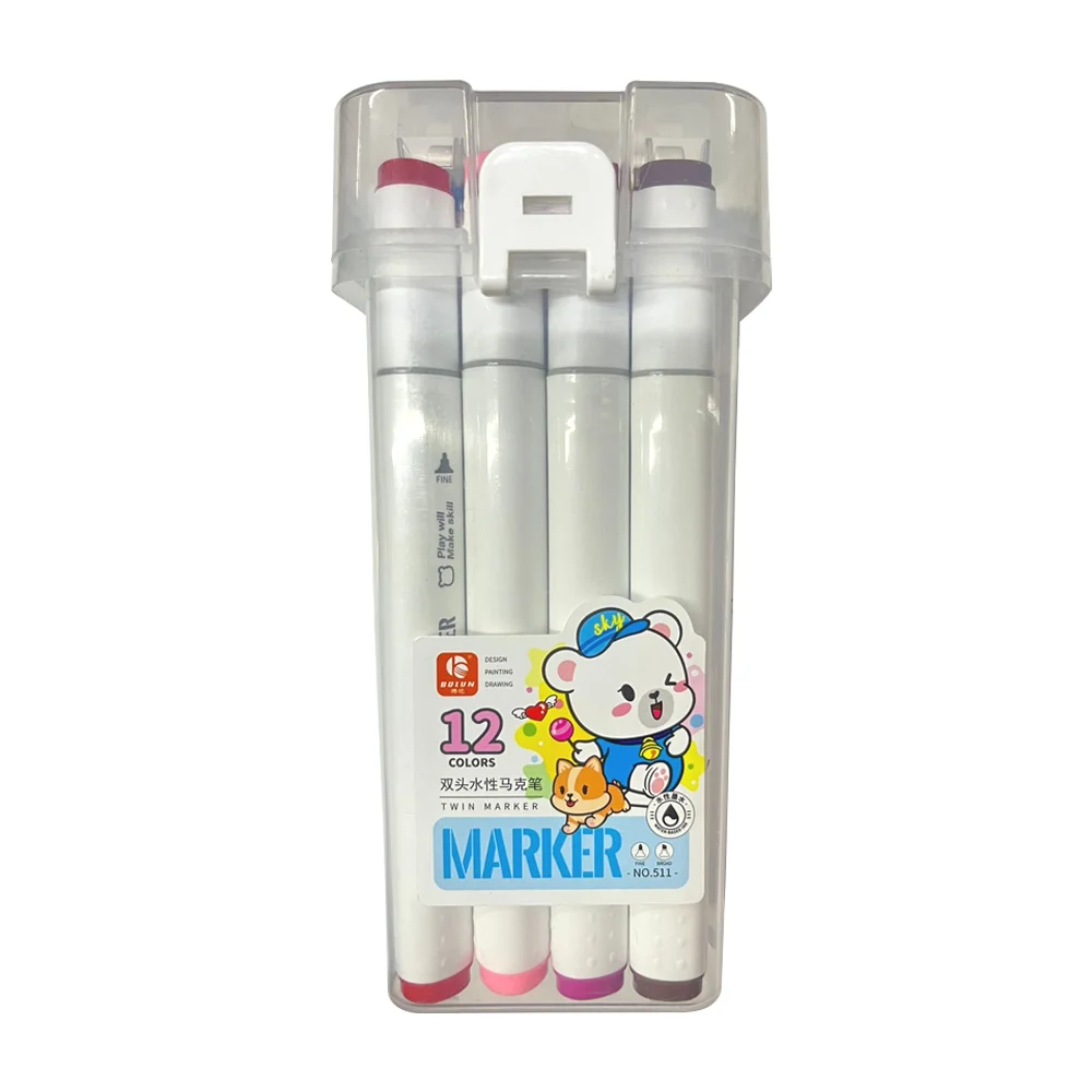 Estuche con 12 marcadores plumones bolun twin marker doble punta de colores / 511 12 colors
