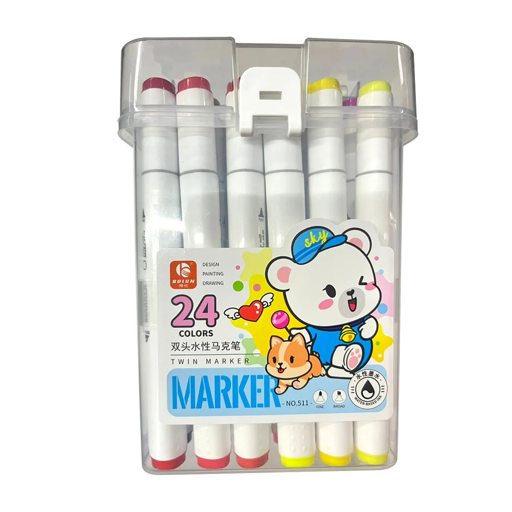 Estuche con 24 marcadores plumones bolun twin marker doble punta de colores / 511 24 colors