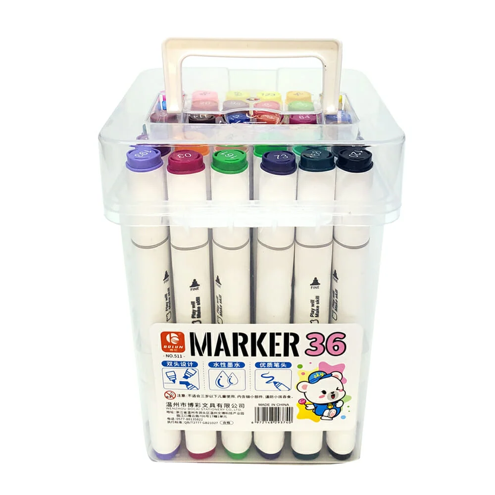 Estuche con 36 marcadores plumones bolun twin marker doble punta de colores / 511 36 colors