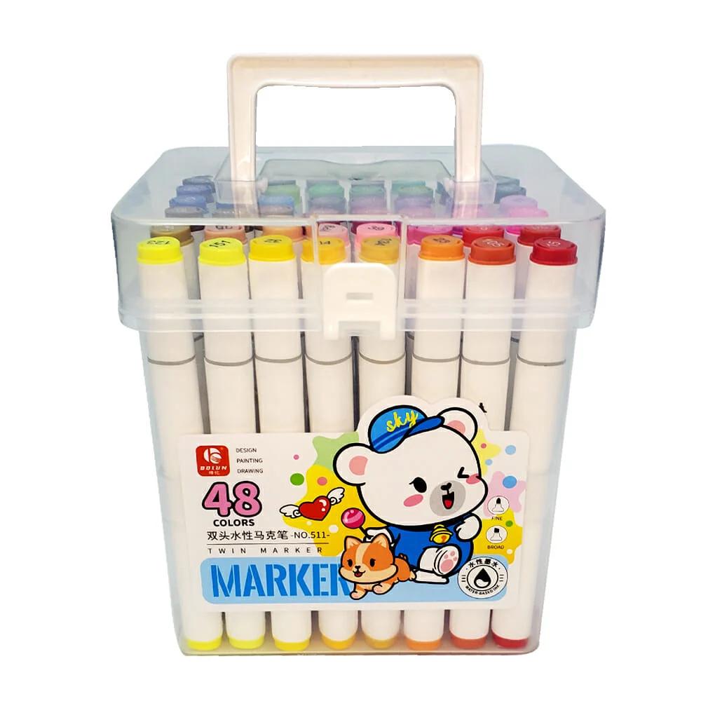 Estuche con 48 marcadores plumones bolun twin marker doble punta de colores / 511 48 colors