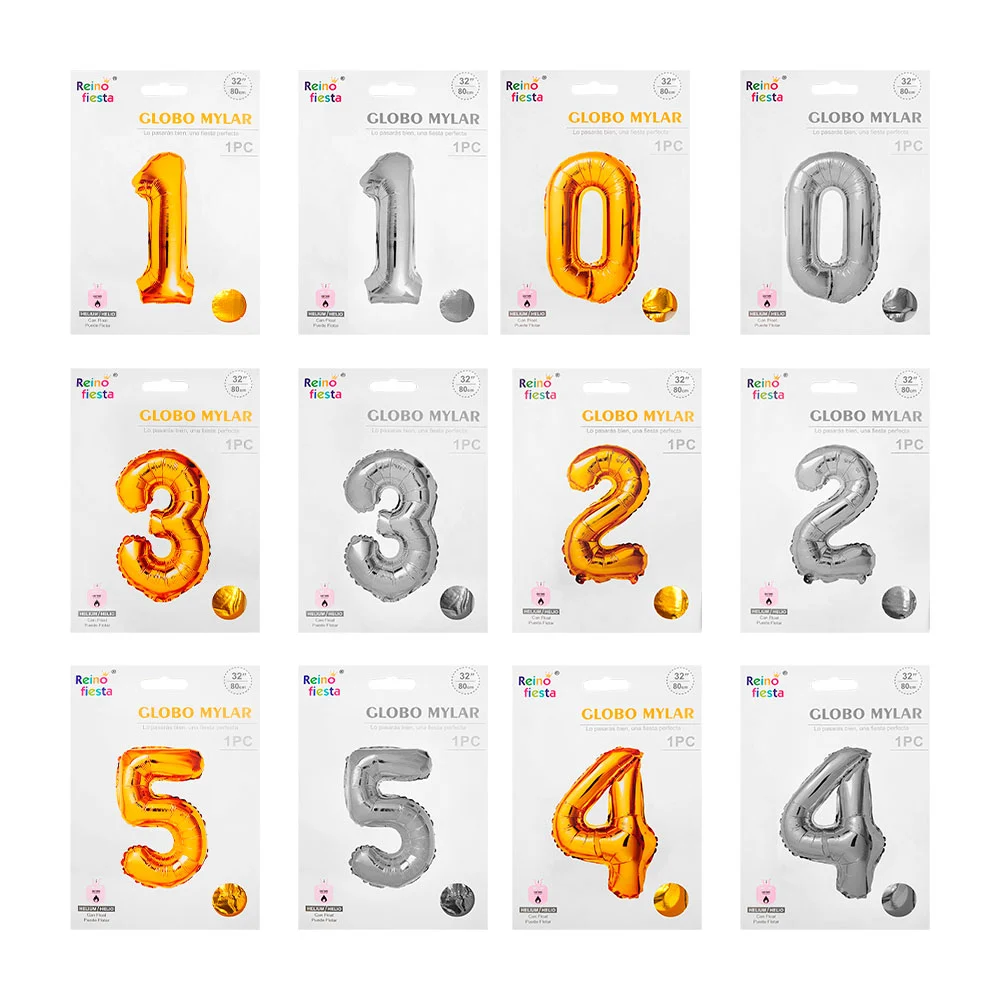 1pza Globo grande metálico para fiestas con forma de número y medida de 32 pulgadas, variedad de modelos y colores / 80cms / mylar / reino fiesta