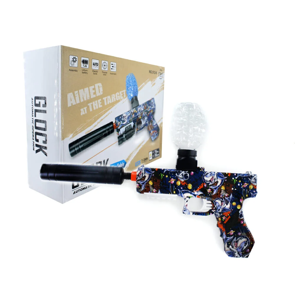 Pistola de hidrogel automática tipo glock con granada y lentes, diseño espacial con tiburones / 512-6
