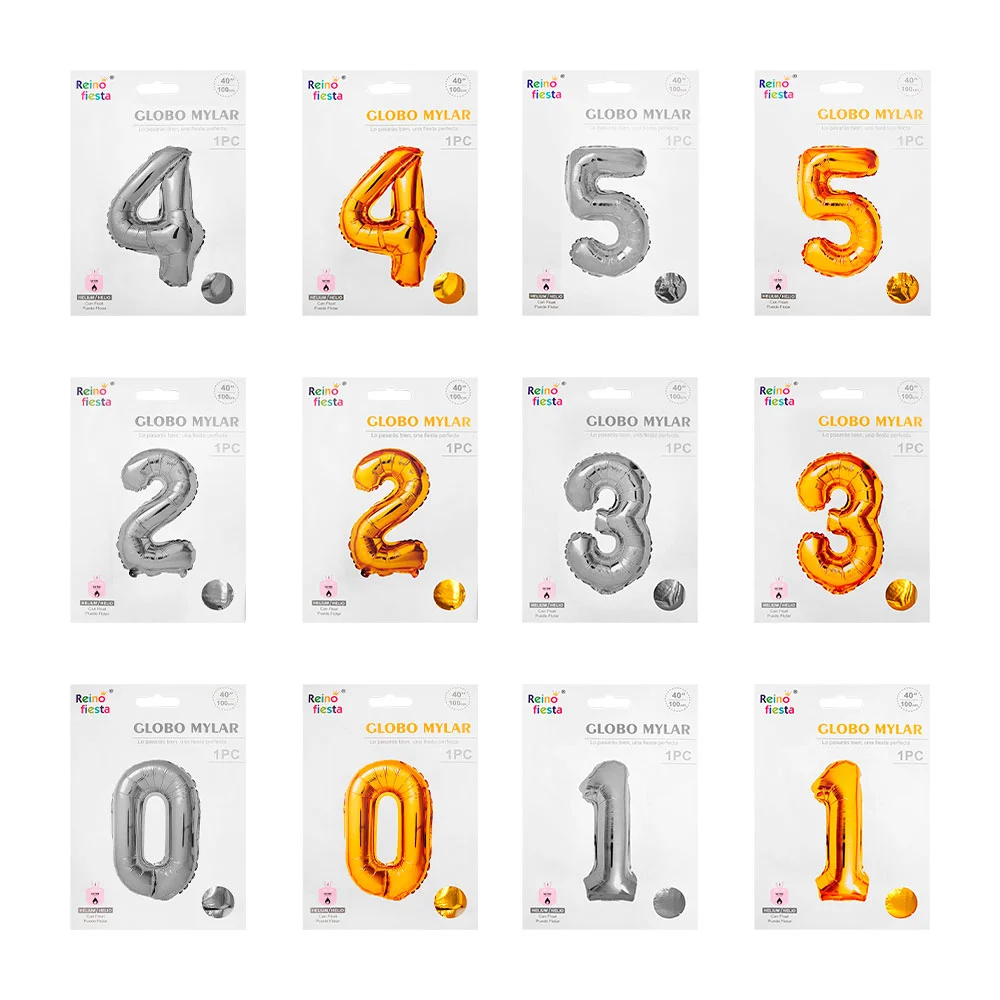 1pza Globo grande metálico para fiestas con forma de número y medida de 40 pulgadas, variedad de modelos y colores / 100cms / mylar / reino fiesta