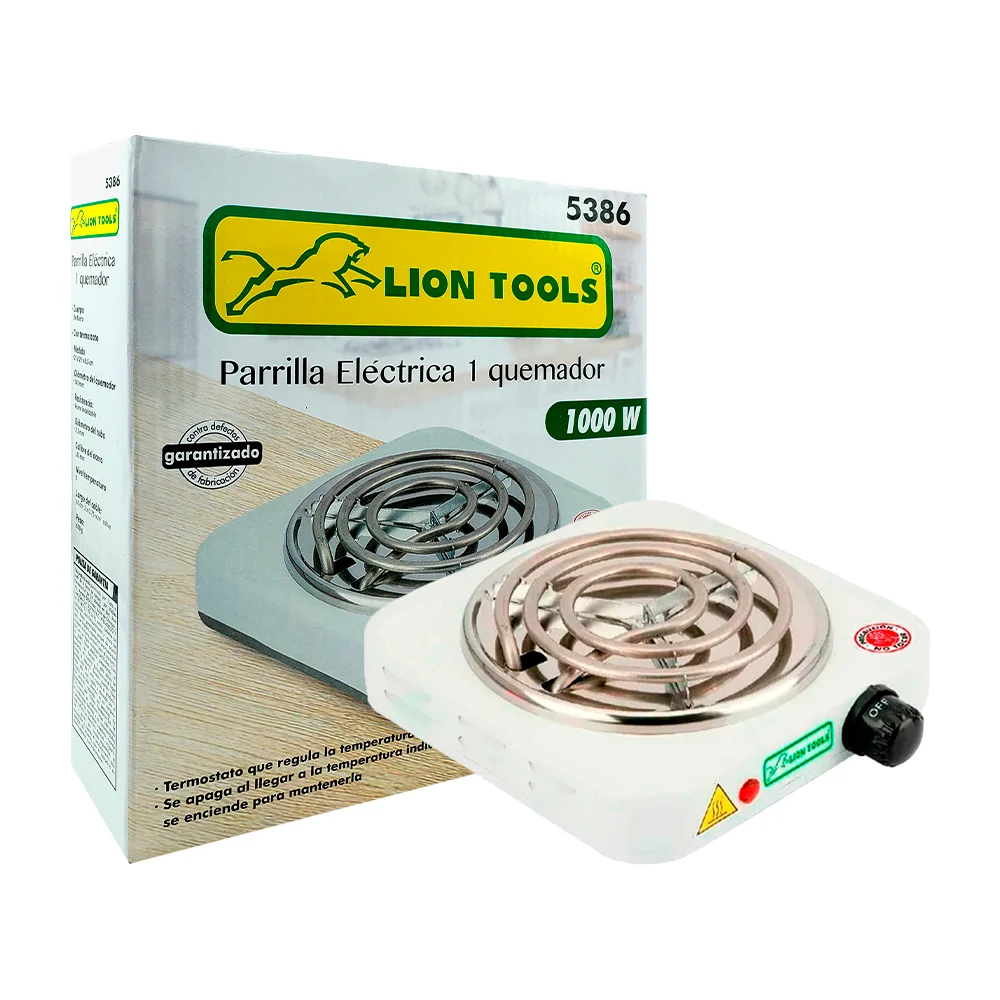 Parrilla eléctrica lion tools de 1 quemador con control de temperatura 1000w / 5386