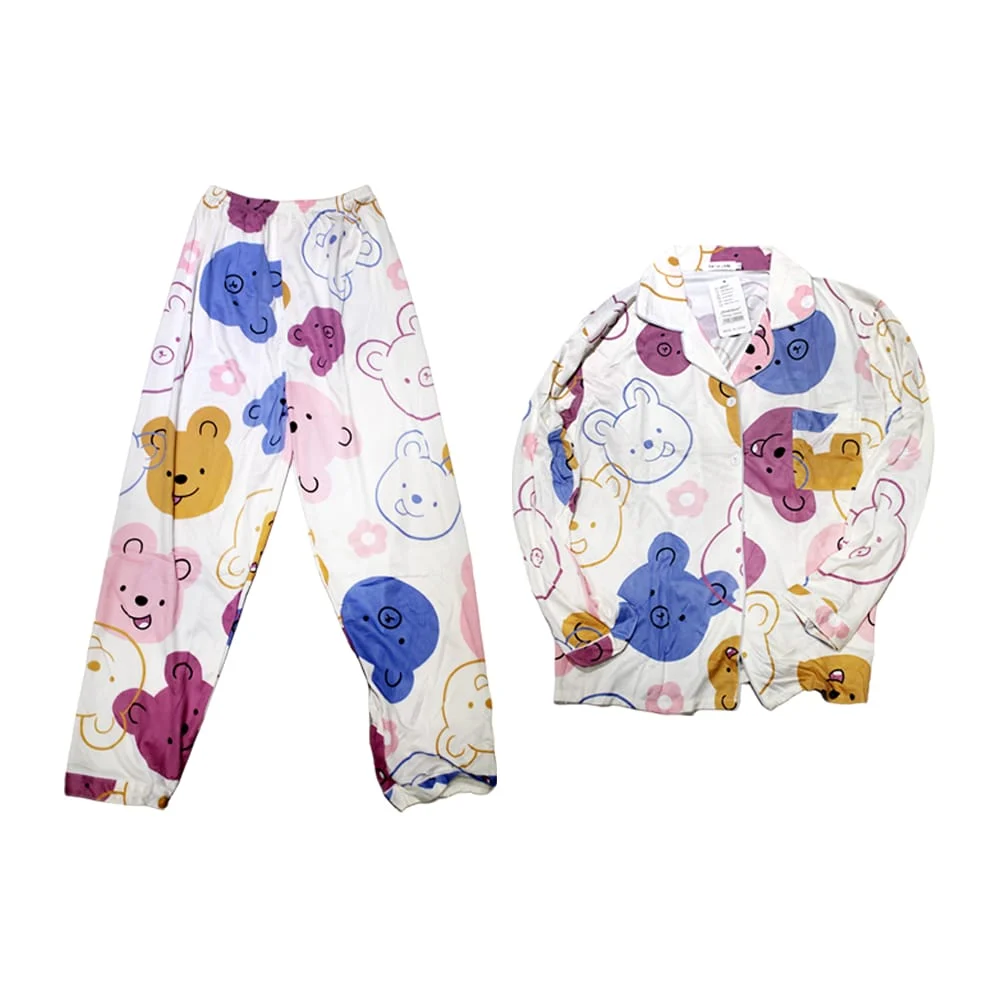 Conjunto pijama para adulto de 2 piezas, pans y camisa de manga larga con botones + diseño de osos de colores / 53002