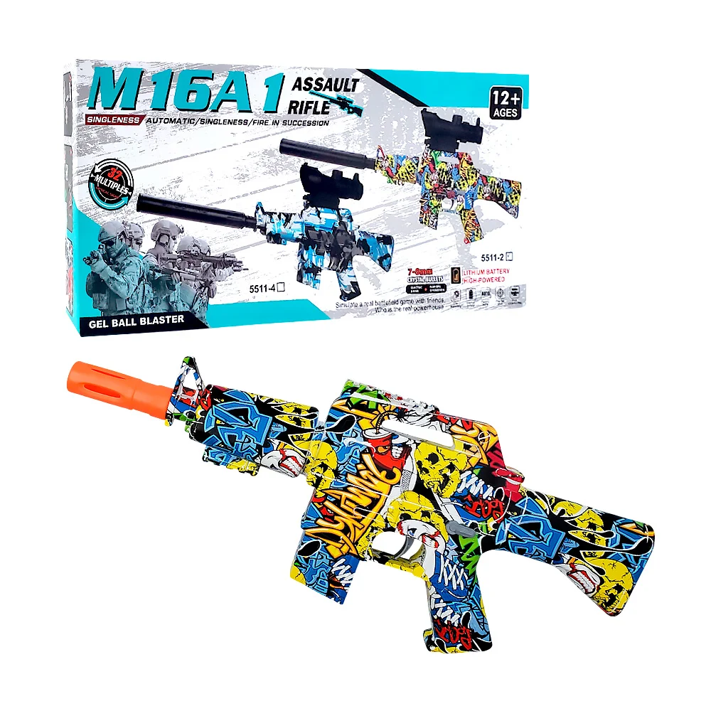 Pistola rifle m16a1 recargable de hidrogel 7-8mm, diseño de graffiti con calaveras / assault rifle